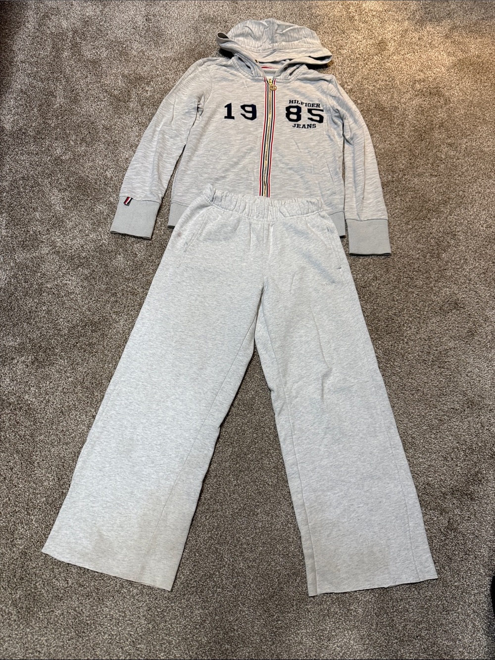 $5 for $20 min order ! Tommy Hilfiger Light Gray Hooded and garage pants